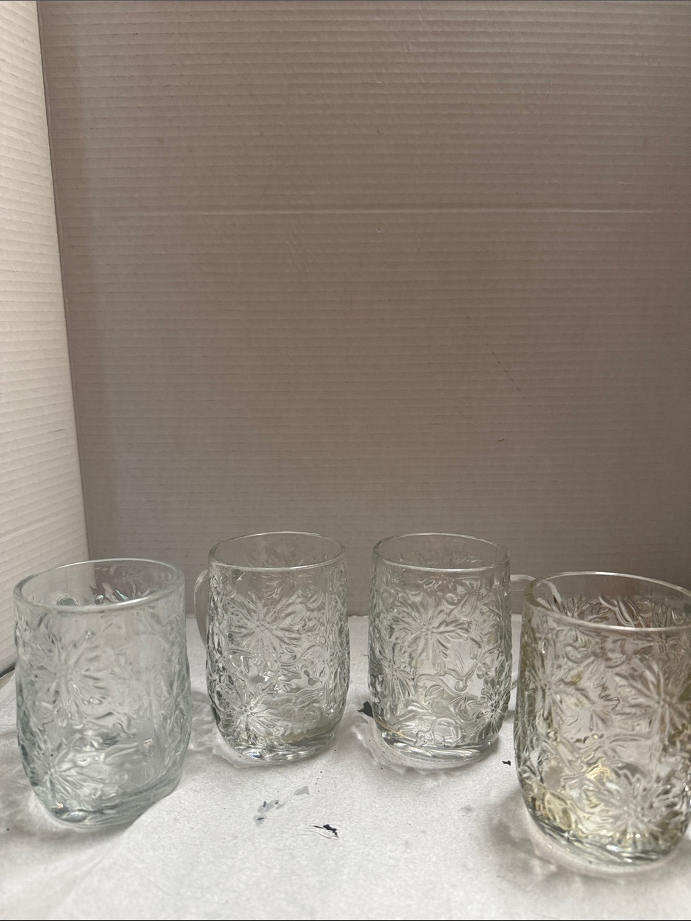Princess House Clear Embossed Floral Glass Mugs - Set of 4
